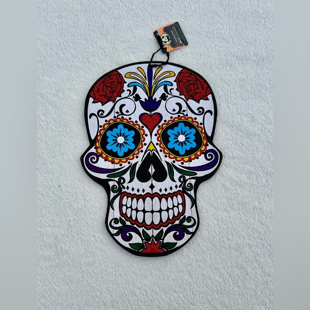 New Day Of The Dead Sugar Skull Glitter Hanging Sign Dia de Los Muertos